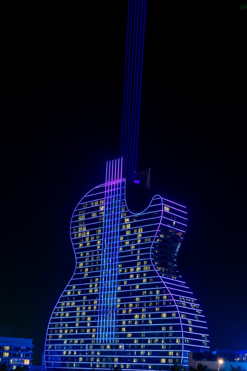 Guitar Hotel at night